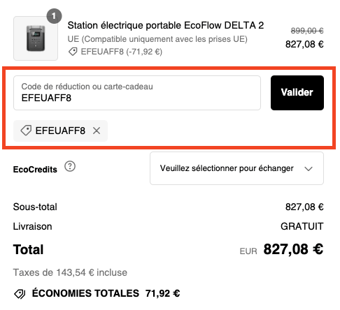 Ou mettre un code promo sur le store Ecoflow