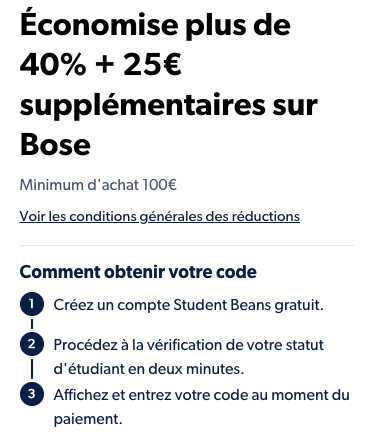 La réduction étudiant Bose avec Student Beans