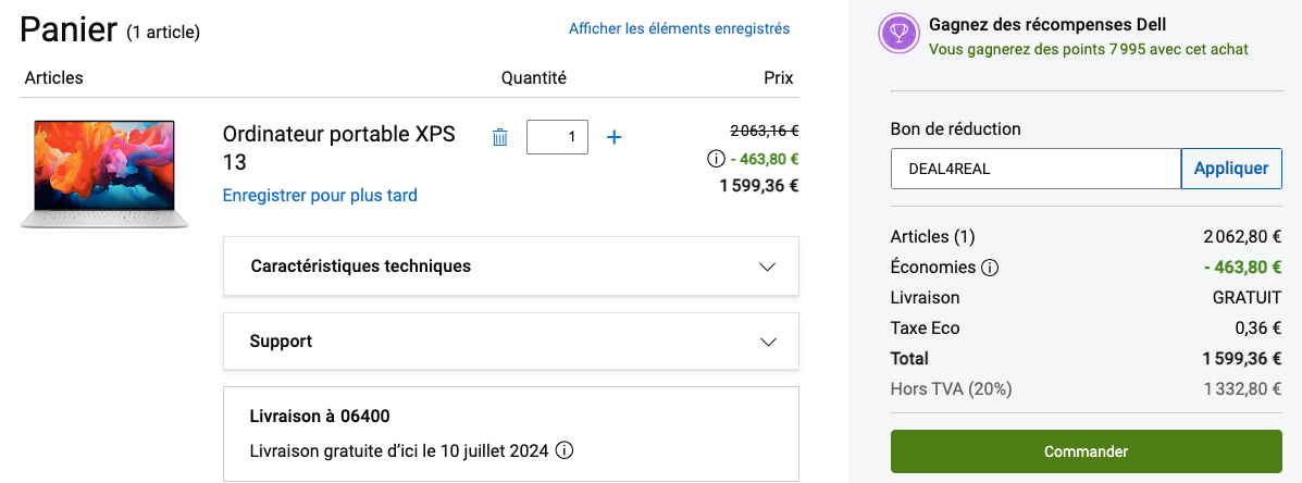 Ou mettre un code promo sur la boutique Dell Technologies