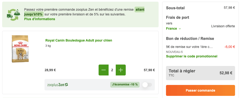 Ou mettre un code promo sur le site Zooplus