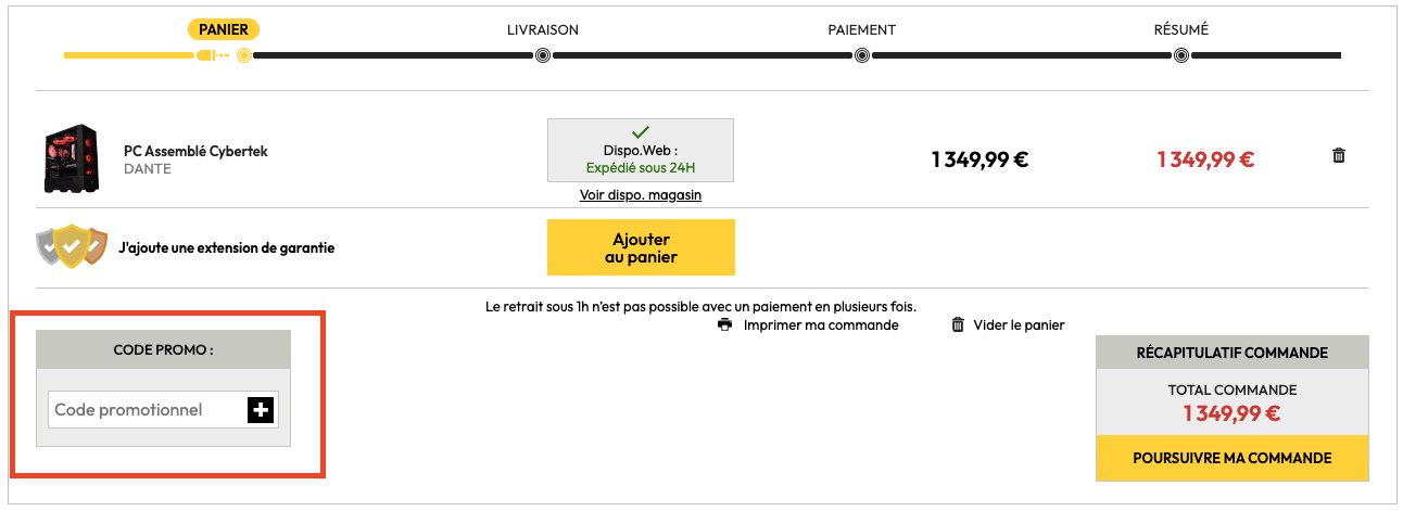 Ou mettre un code promo sur le site Cybertek